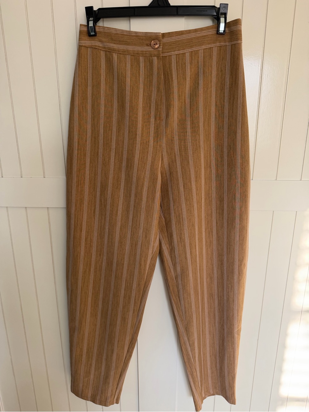Nasty Gal Gold/Tan Vertical-Striped Loose Fit Straight Pants